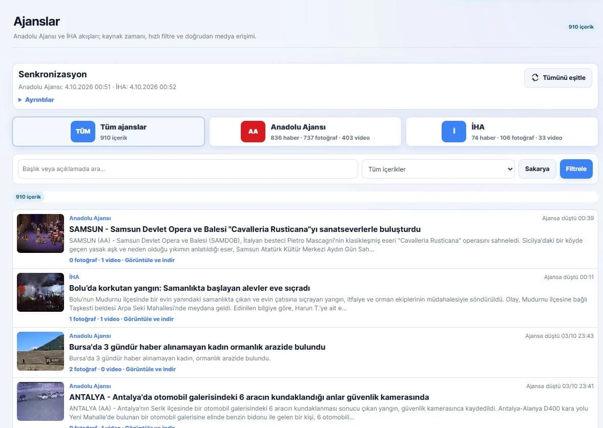 Editör Merkezi Ajanslar gerçek arayüzü